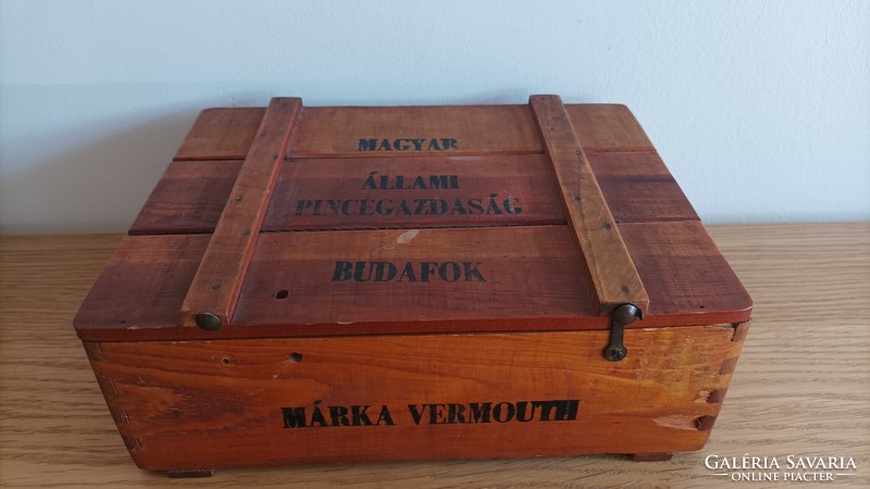 Hungarian state cellar economy. Brand vermouth. Budafok. Wooden box