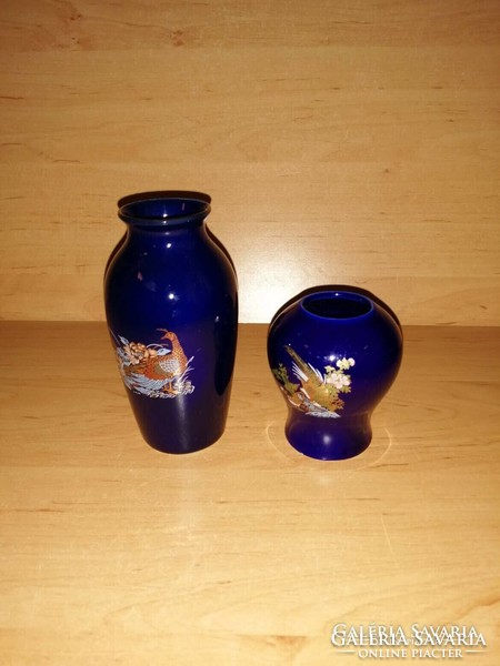 2 db kék porcelán pávás váza egyben - 7-11,5 cm (4/K)