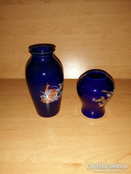 2 db kék porcelán pávás váza egyben - 7-11,5 cm (4/K)