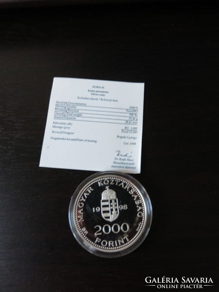 1998, EU integration, heroes' square, silver 2000 ft, pp! With certificate, in box