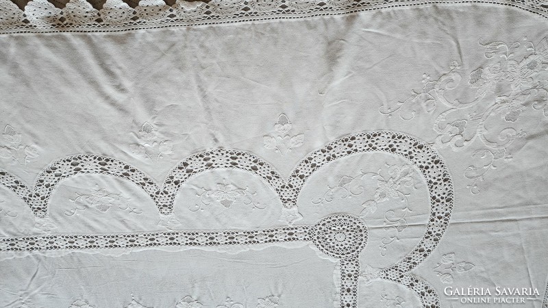 Giant art nouveau lace insert, detailed festive tablecloth, valuable Hungarian uninitiated needlework