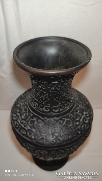 Black marked carved cinnabar or resin vase 30 cm