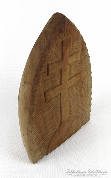 1O654 triple pile double cross wood carving 26 cm