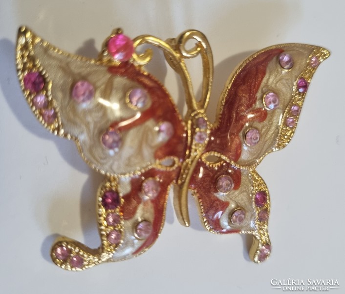 Butterfly brooch pin with fire-enamelled stones