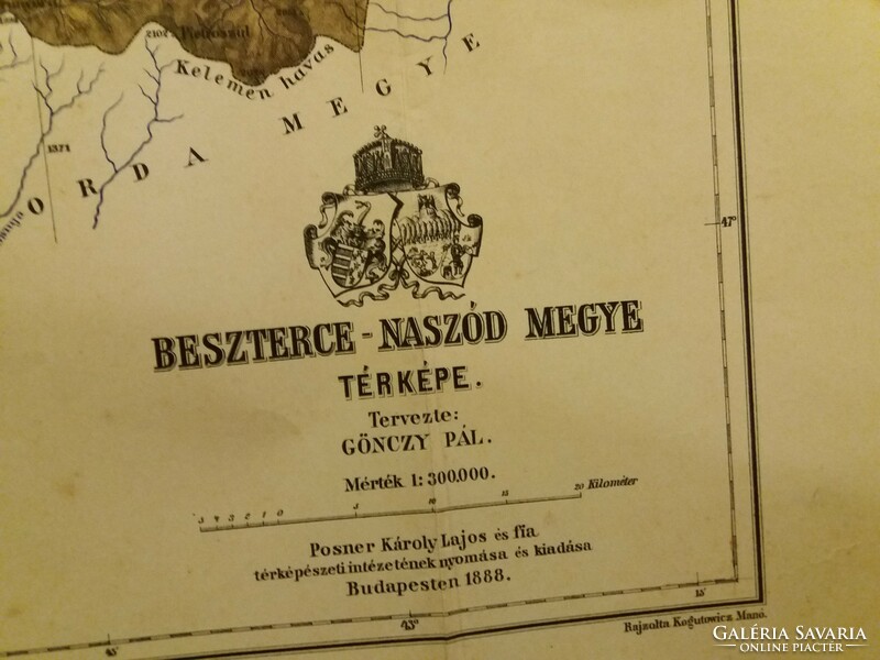 1888 Károly Posner & son map of Beszterce-Naszód county designed by Pál Gönczy 58 x 48 cm