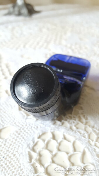 Antique ink bottle with vinyl cap and pen holder