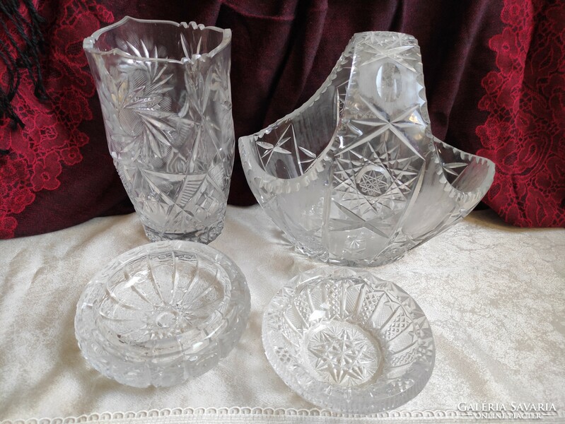 Huge lead crystal fruit basket vase and ashtray package