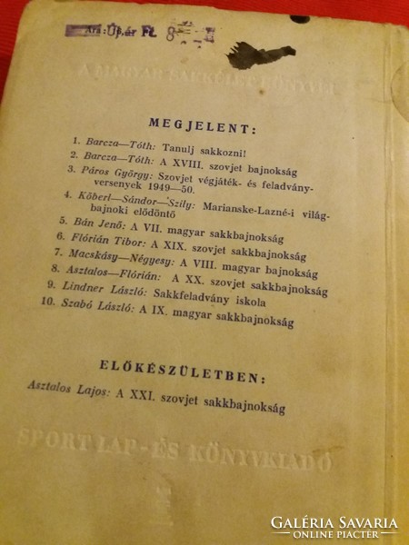 1954 Szabó László :A IX. magyar sakkbajnokság Sport Lap- és Könyvkiadó