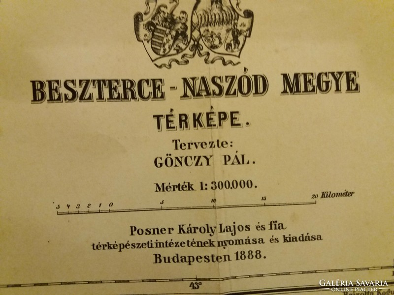 1888 Gönczy Pál által tervezett BESZTERCE -NASZÓD vármegye térkép Posner Károly & Fia 58 X 48 cm