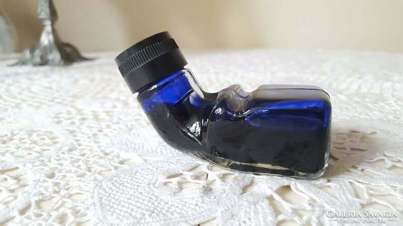 Antique ink bottle with vinyl cap and pen holder