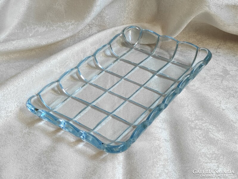 Pale blue small-sized polished glass serving bowl is also romantic in its square shape