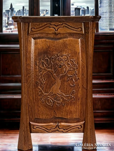 Oak chest of drawers - with tree of life decoration, 4 drawers, hidden compartment, new, numbered