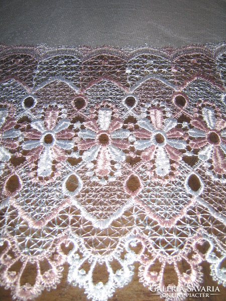 Beautiful vintage pink wide lacy panoramic curtain