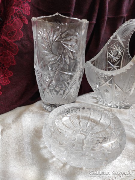 Huge lead crystal fruit basket vase and ashtray package