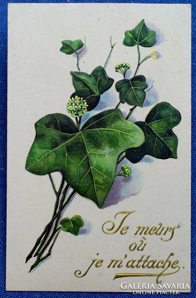 Antique art nouveau embossed greeting card amber leaf