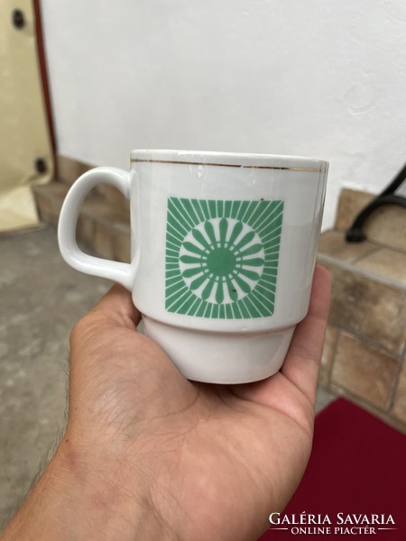 Alföldi porcelain retro mug with green pattern, nostalgia heirloom grandmother