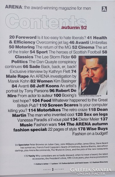 Arena magazin 92/11 Sade Jeff Koons Vanessa Paradis De Niro Dean Martin Yello Monville