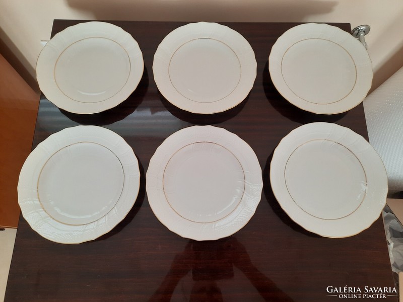 6 db Fehér aranyszegélyes Herendi félmély tányér készlet