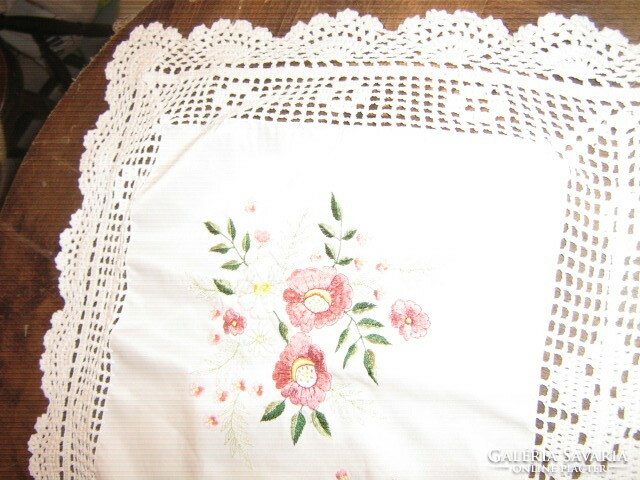 Machine embroidered tablecloth with beautiful handmade crochet edges and crochet inserts