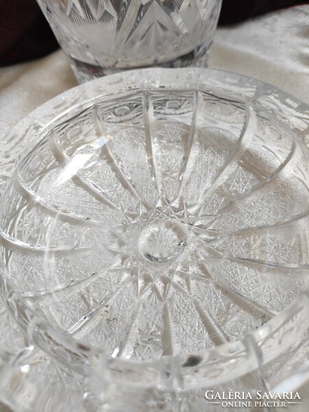 Huge lead crystal fruit basket vase and ashtray package