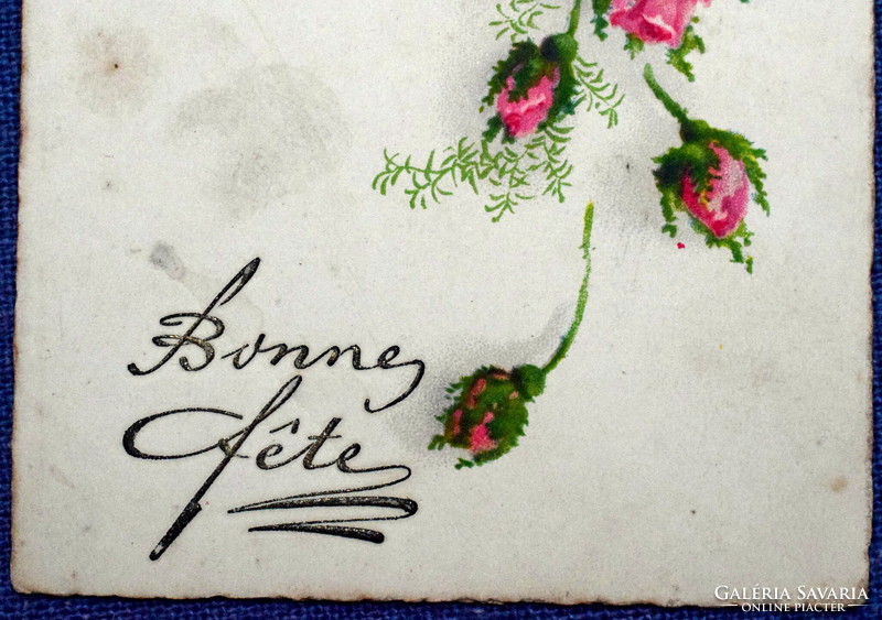 Régi  üdvözlő képeslap  rózsa  domború betű
