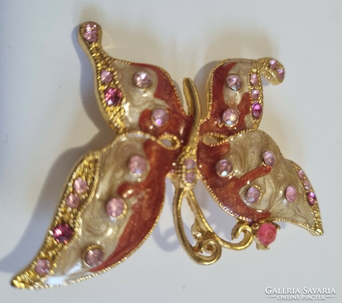 Butterfly brooch pin with fire-enamelled stones