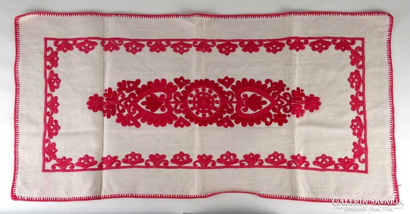 1O690 old embroidered red Kalotaszeg linen tablecloth 75 x 37 cm