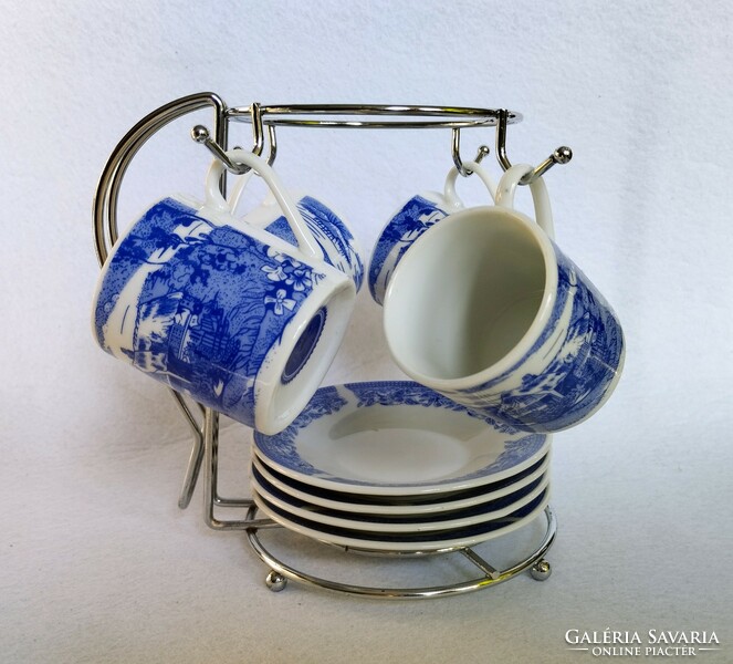 Aml English pattern Czech porcelain coffee set with metal holder (boxed)