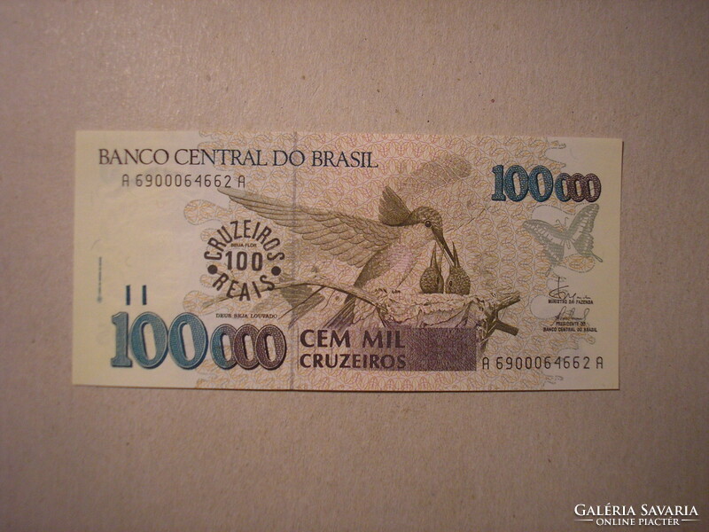 Brazília-100 Cruzeiros a 100 000 Cruzeiroson 1993 UNC