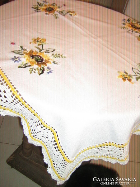 Beautiful handmade crocheted hand embroidered tablecloth