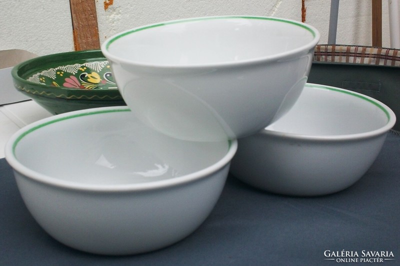 Retro Zsolnay menzás green striped bowls