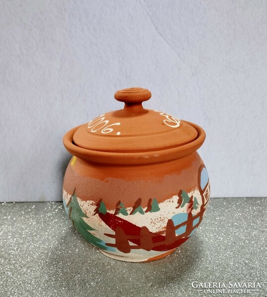 Hand-painted ceramic bowl with lid