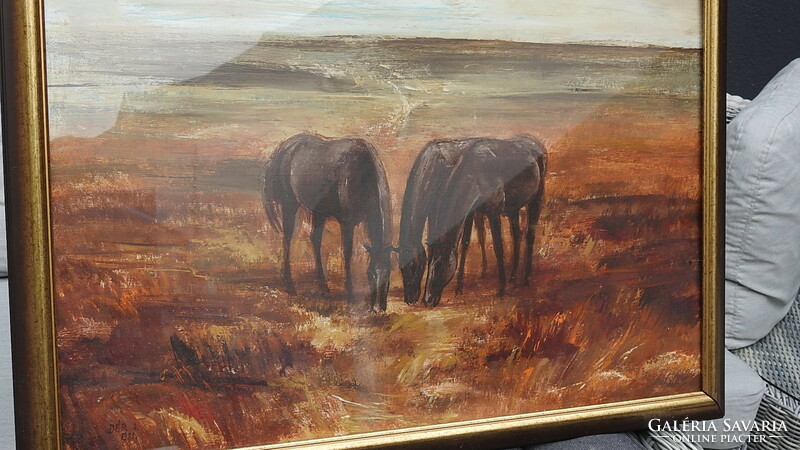 Csánádpalota, painter István Dér, 1937 - 1993, Szeged - three horses on a horse carriage.
