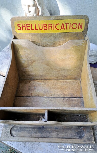 Shell Lubrication feliratos vintage fa munkalap tároló szerelőműhelyből, gyűjtőknek!