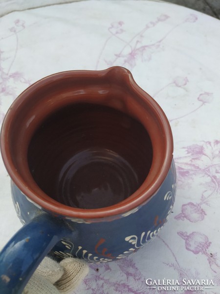 Blue, painted ceramic jug for sale! 16 Cm
