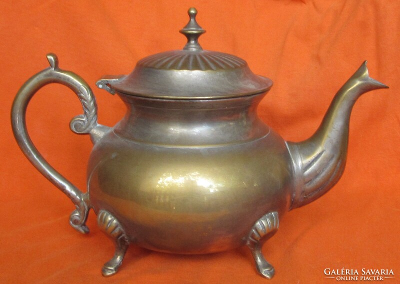 Old pouring set 4 pcs., without markings, silver-plated on the inside, 1 jug 14.5 cm high, 2 jugs 19.5 cm m