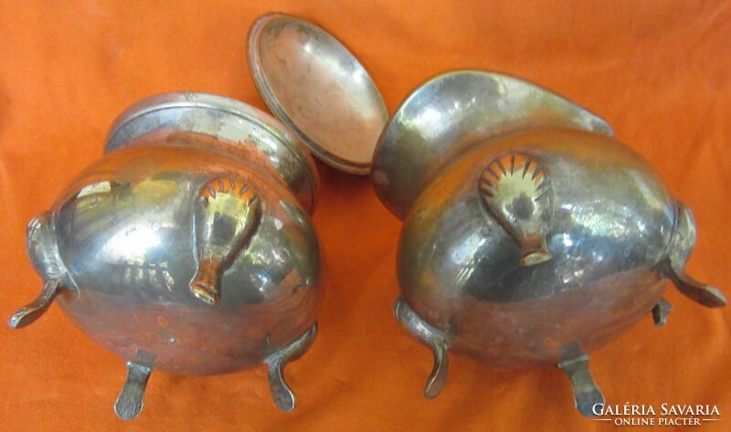Old pouring set 4 pcs., without markings, silver-plated on the inside, 1 jug 14.5 cm high, 2 jugs 19.5 cm m