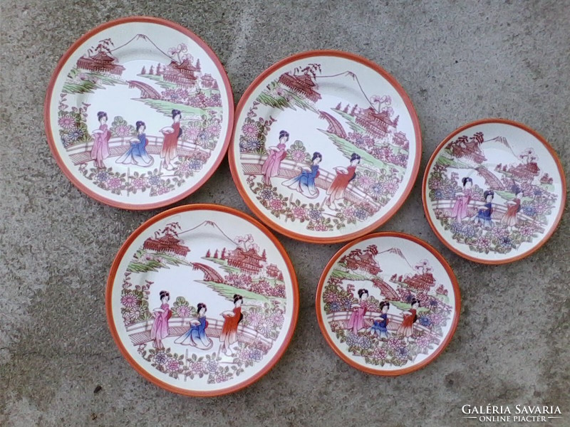 Chinese motif porcelain saucer and cake plate