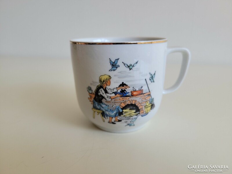 Régi retro mese mintás Hollóházi porcelán bögre gyerekbögre