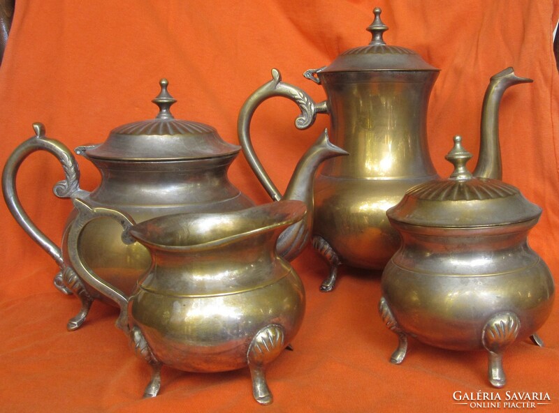 Old pouring set 4 pcs., without markings, silver-plated on the inside, 1 jug 14.5 cm high, 2 jugs 19.5 cm m