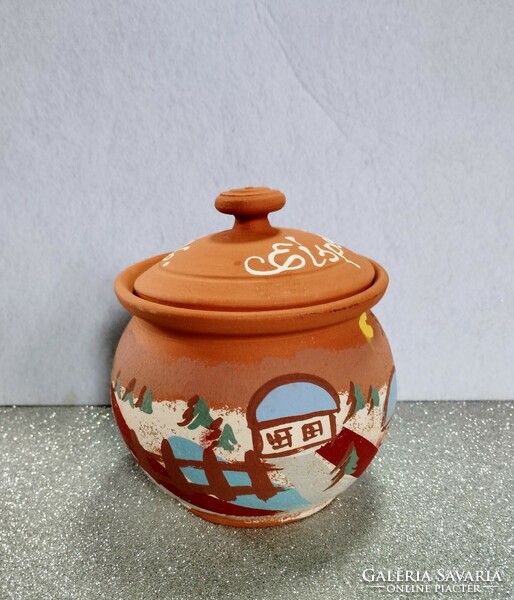 Hand-painted ceramic bowl with lid