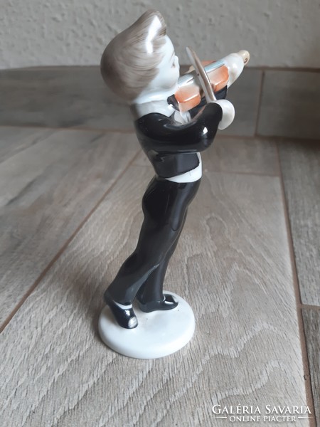 Csodaszép hollóházi hegedűs porcelán szobor (14,5 cm)