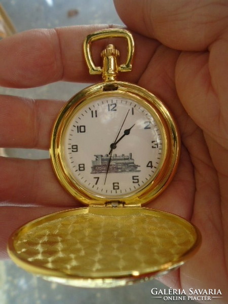 Swiss double gold case ffi pocket watch, structure swiss 908/621 werkkel railway locomotive clock