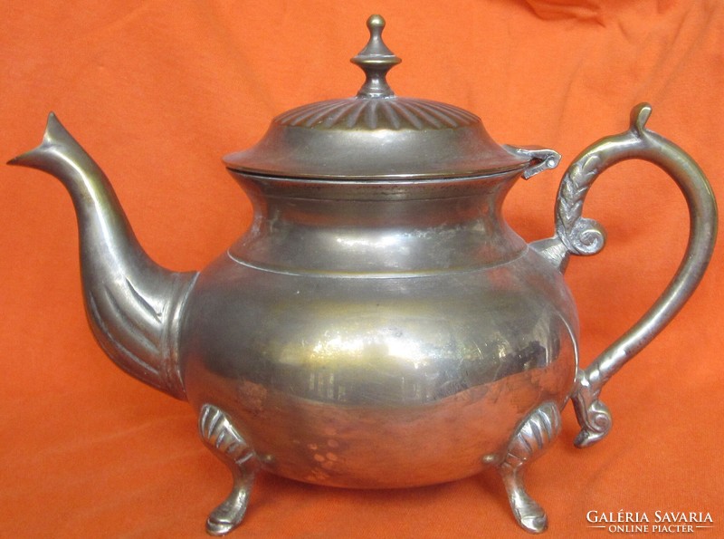 Old pouring set 4 pcs., without markings, silver-plated on the inside, 1 jug 14.5 cm high, 2 jugs 19.5 cm m