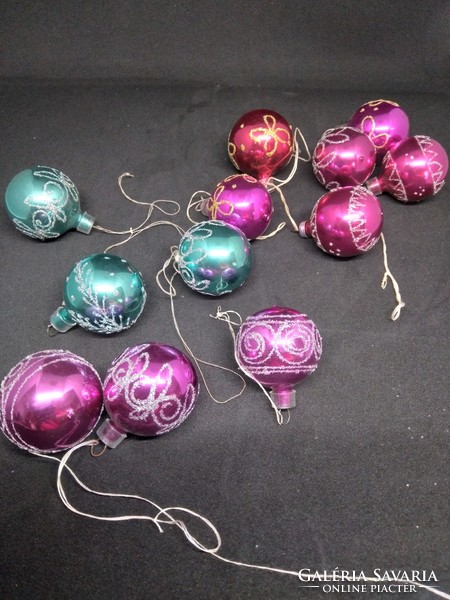 Retro glass Christmas tree decorations 12 balls, 1 top decoration, 1 cone