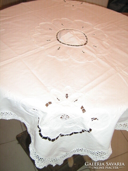 Beautiful crochet edge ribbon embroidered rosette lace tablecloth