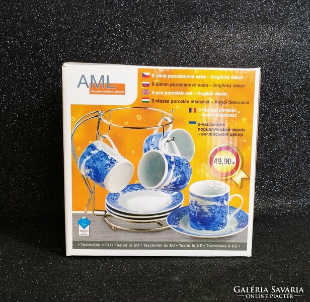 Aml English pattern Czech porcelain coffee set with metal holder (boxed)