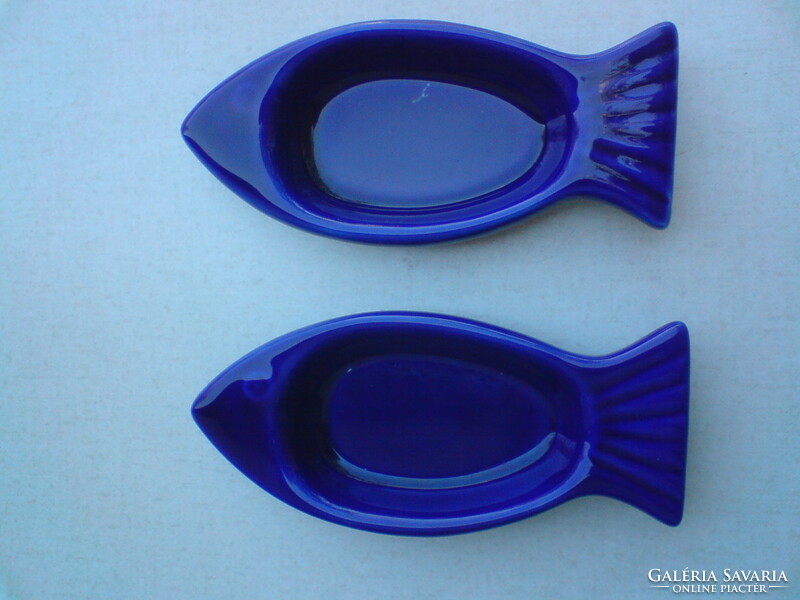 Fish shaped blue porcelain ashtray in pairs