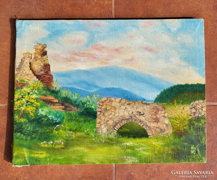 "Királyháza, Nyaláb vár"Jelzett olaj festmény, kárpátaljai festő alkotása, vakkeretben 53,5x40,5 cm