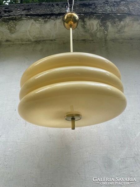Refurbished special art deco / streamline ceiling lamp chandelier copper duplex glass shade